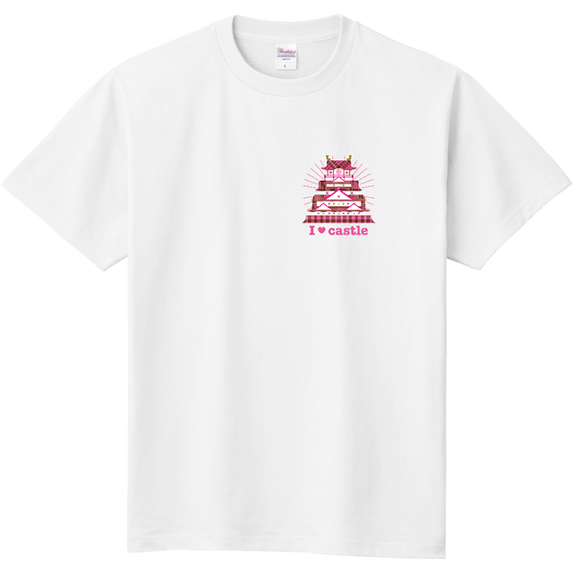 I Love Castle Tシャツ チェック ピンク 白 戦国と武将のアイテム Yockdesign Rekishi Label