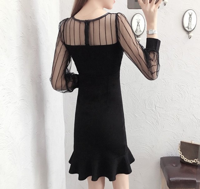 マーメイドワンピース レース袖 長袖 ミモレ丈ドレス ワンピースドレス タイトドレス パーティー 結婚式 二次会 お呼ばれ ディナー Ptnym0617 Dress Suba Powered By Base