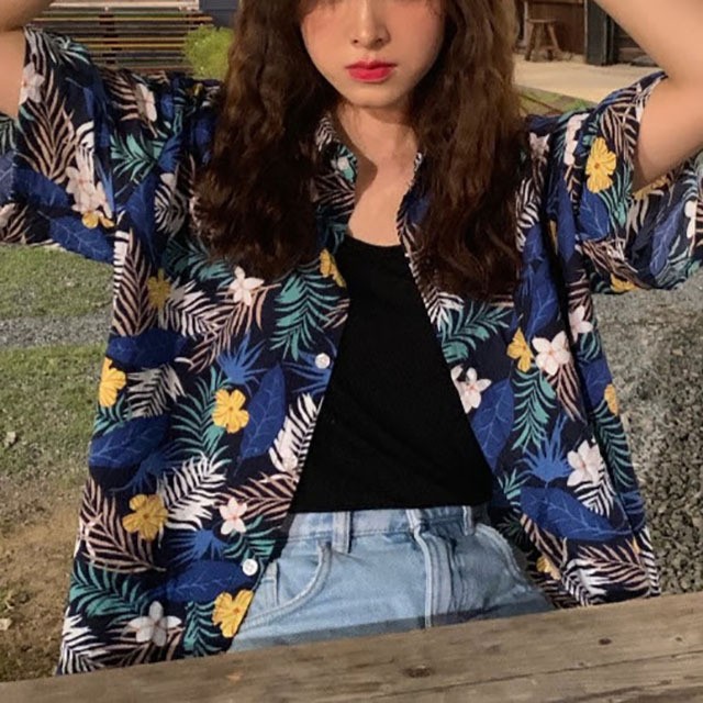 花柄 アロハシャツ フラワープリント フラワーパターン リゾートファッション ラフスタイル 着痩せ 華奢見え レディース トップス S0023 Aeka Clothet