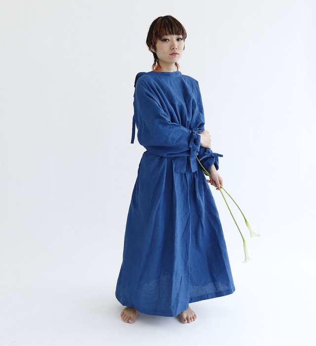 藍染ベルギーリネン２wayコートワンピース Ajisai ブルー Soyosora