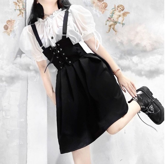 サスペンダー ブリーツスカート ゴシック ロリータ ワンピース ゴスロリ コスプレ ケイズ ゴシックワールド ケイズ Gothic World K S