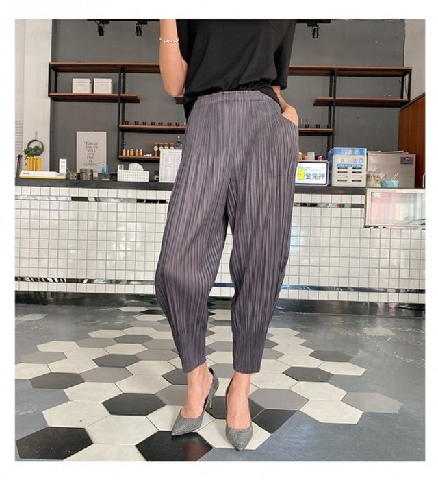 夏 新作 韓国 レディース ファッション プリーツパンツ 裾細身 春夏 クロップド丈 きれいめパンツ プリーツ ウエストゴム リラックスパン Shopmall To You