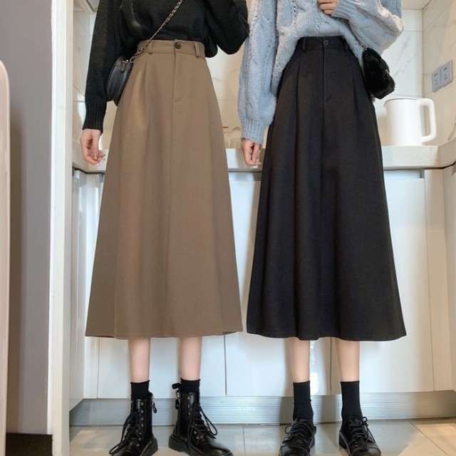 スカート ハイウエスト Aライン 秋冬 ミドル丈 韓国ファッション レディース ミモレ丈 カジュアル 大人可愛い ガーリー Dtc レディースファッション通販 Mask エムエーエスケー 大人可愛い韓国ファッション