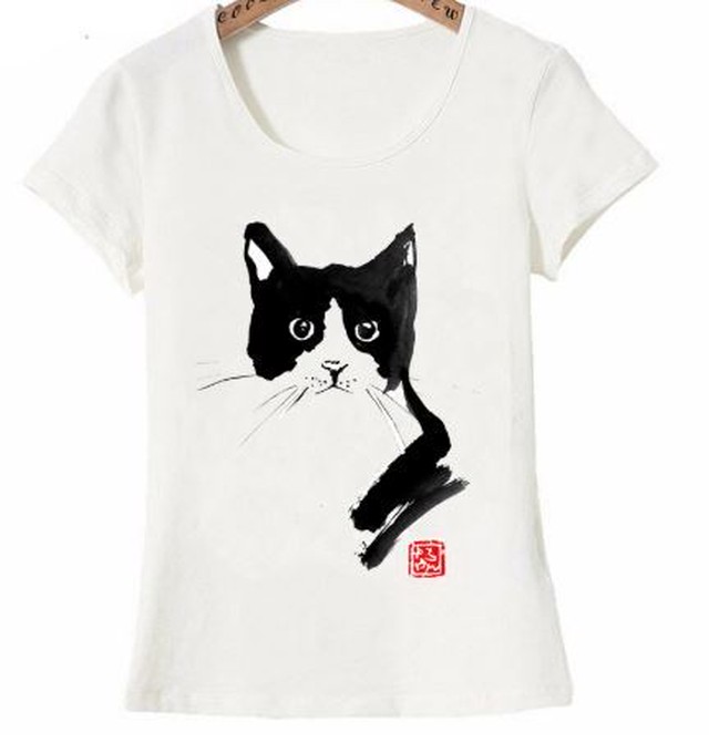 和風猫 はちわれ のデザインがかわいいレディースｔシャツ 猫グッズ 猫雑貨通販 にゃん処