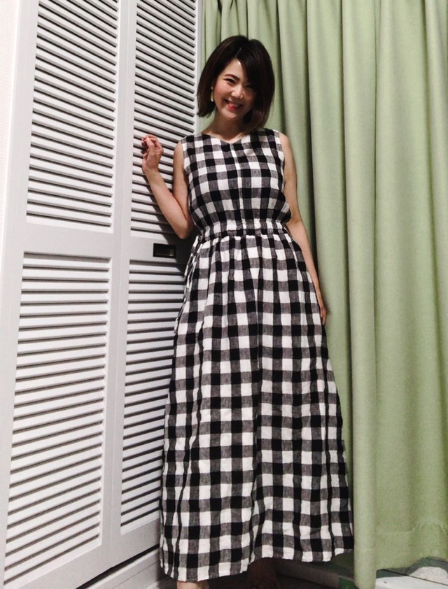 フレンチリネンのギンガムチェックロングワンピース プチプラコーデのミカタ Kyasalon