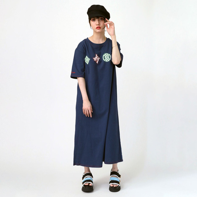 【FLOWER by RADIO EVA 021】EVA Big Monogram Neon T-Shirt Dress NAVY / EVANGELION エヴァンゲリオン