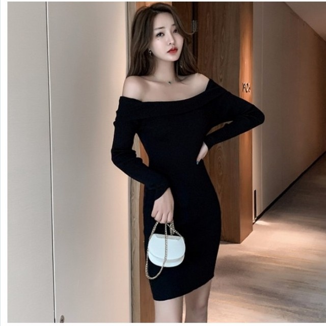 ボートネック ワンピース セクシー ミニワンピース ニットワンピ 長袖 タイトワンピース リブニット ボートネック レディース ストレッチ Basecamp49