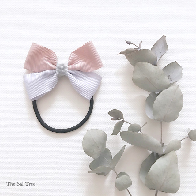 グログランリボンのヘアゴム くすみピンク ラベンダー The Sal Tree