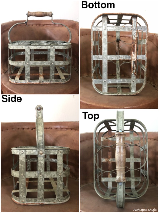 アメリカ ヴィンテージ ブリキ製 ボトルキャリー 木製ハンドル キャリーケース ワインキャリー 6本用 I 190 015 Antique Style アンスタ アメリカ買付けのヴィンテージ アンティークのおみせ