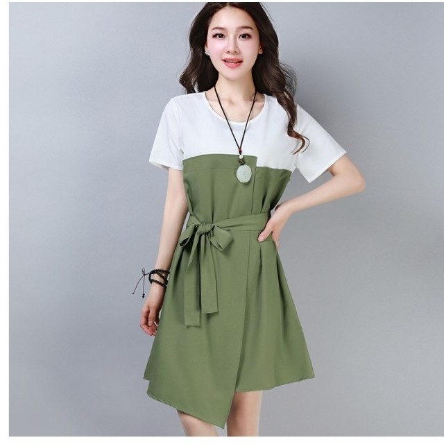 レディース ワンピース 春夏 アシンメトリー ワンピース セットアップ風 レディース 春夏 半袖 ワンピ ベルト 変形スカート アシメ 不揃 Basecamp49