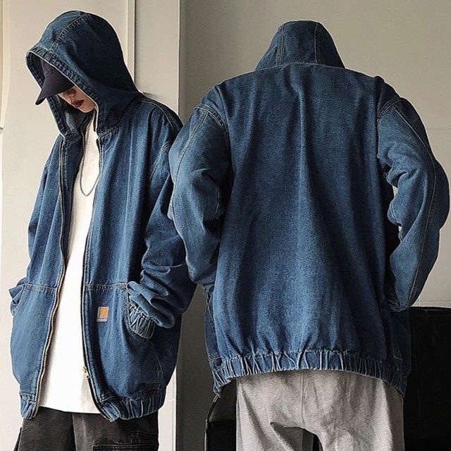 デニム ジャケット シャツ メンズ 服 ユニセックス 男性 女性 非対称 大きい サイズ ゆったり フード 付き 男 女 ファッション Gilb