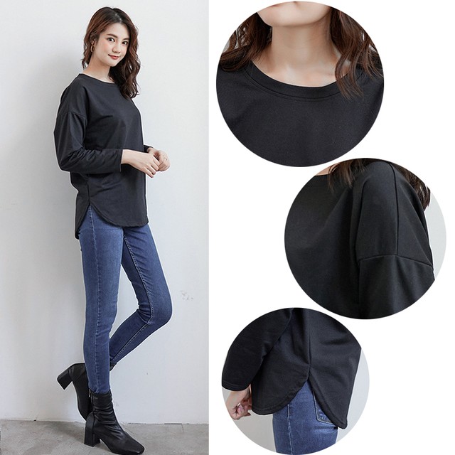 ゆったりtシャツ ロングtシャツ プルオーバー Tシャツ スリット カットソー 体型カバー トップス シンプル 重ね着 部屋着 ラウンドネック ネット通販 購入 激安 10代 代 30代 40代 春 夏 秋 冬 Roprot ロプロット ファッション レディースアパレル販売 ギフトショップ