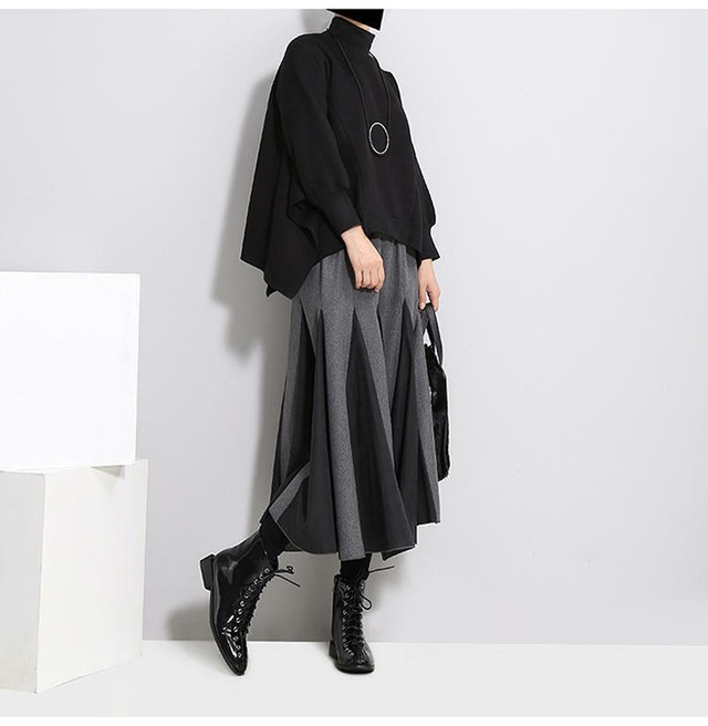 スカート フレアスカート ミモレ丈 ロング レディース Aライン ロングスカート 膝下 ボトムス 切り替え 体型カバー 暖かい 秋 冬 春 ふんわり ゆったり バイカラー ポリエステル 可愛い フレア 防寒対策 広がる 女性らしさ 穿き心地 上品 大人 お洒落 抜け感 リラックス