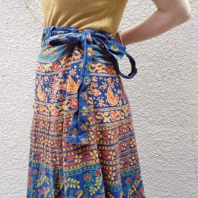 Indian Cotton Handblockprint Wrapskirt インド綿 ハンドブロックプリント ラップスカート Big Time ヴィンテージ 古着 Bigtime ビッグタイム