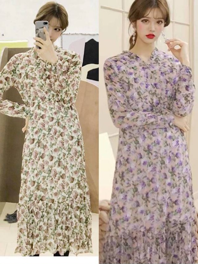 ワンピース レディース 長袖ワンピース 花柄ワンピース 花柄 ボタニカル フローラル クラシカル 総柄 薔薇 Happy Toon