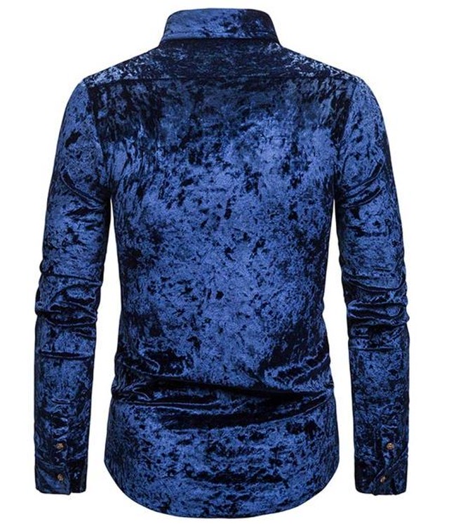 ビロード ドレスシャツ 長袖シャツ 上質 ベロア カジュアルシャツ ブルー A N Skinny