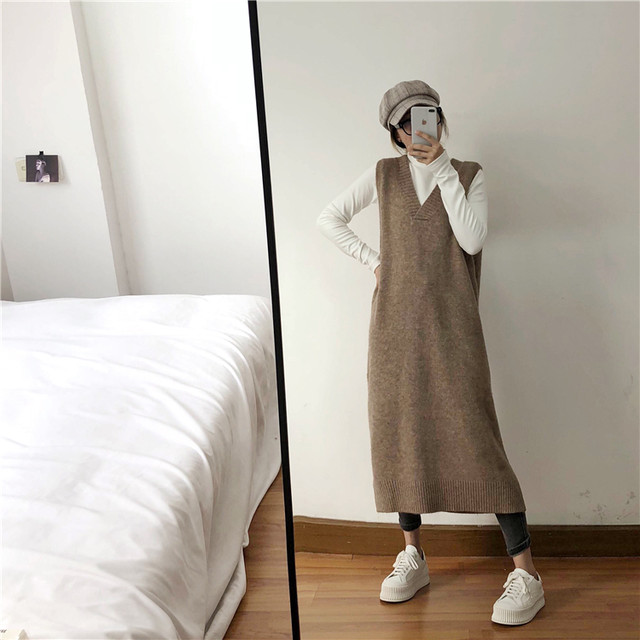 ノースリーブ ワンピース ベスト ニット レトロ 秋 オータム お出かけ カジュアル ルーズ シンプル Virtue