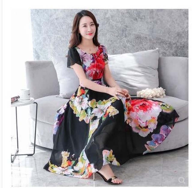 デジタルプリントシフォンロングスカートビーチホリデースリムスイングドレス サマー 夏物 ヨーロピアン 定番 レディース 送料無料 Idufs レディース 韓国ファッション 直輸入通販 セクシーワンピース クールカジュアル 全品送料無料 Ukky Franky