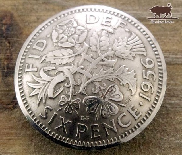 コンチョ イギリス 6ペンス 幸せの6ペンス 19mm コインコンチョ ボタン 本物コイン使用 コンチョ本舗