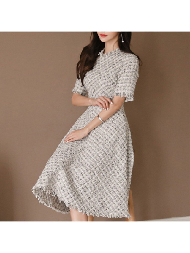 即納商品 ツイード白aラインワンピース Eclat Select エクラセレクト