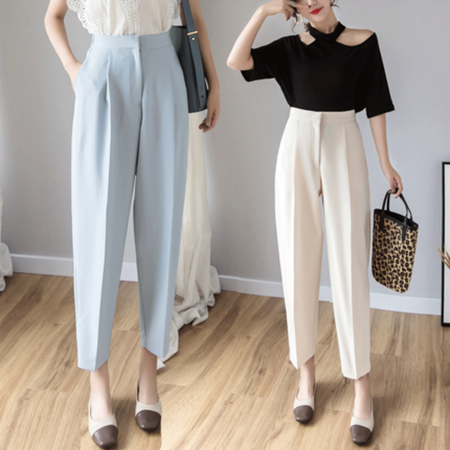 可愛いハイウエストシルエット クロップドパンツ スラックス 通勤 通学 レディース パンツ ボトムス オフィス ビジネス フォーマル リクルート カジュアル Lalas