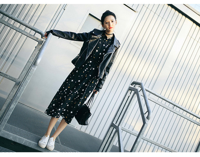 レトロ ワンピース 英国風ワンピース シャツワンピース 秋 ワンピース 大きいサイズ レディース ネックリボン 星柄 ワンピース 秋服 長袖 ロング丈 マキシ丈スカート 通勤 通学 秋新作 秋冬 Ncho