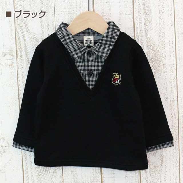 ベビー服 子供服 キッズ フォーマル トレーナー チェックシャツ カーディガン レイヤード風 裏起毛 あったか トップス 結婚式 お宮参り 七五三 入園式 入学式 Cocoarum