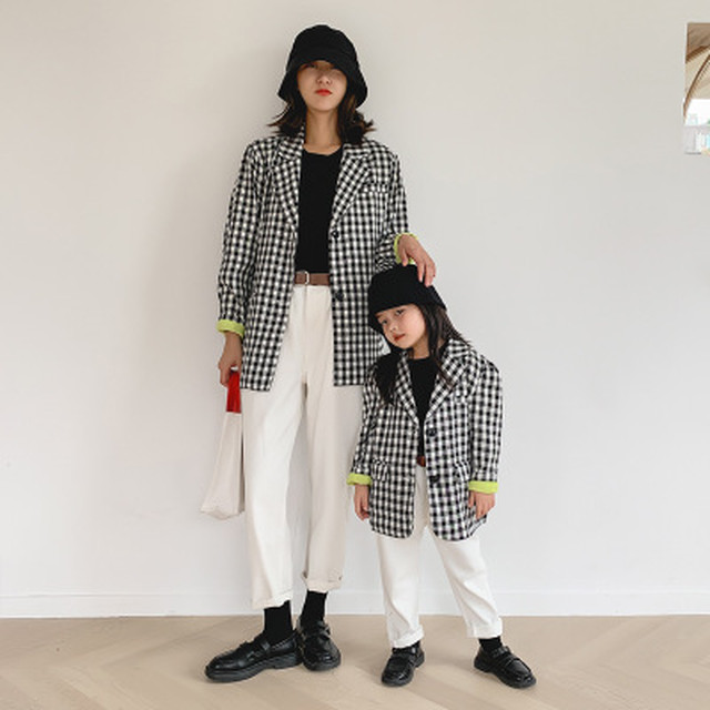 男女兼用 チェック スーツ アウター 春 秋 親子お揃い おしゃれ 人気 子供 Dyh海外子供用品