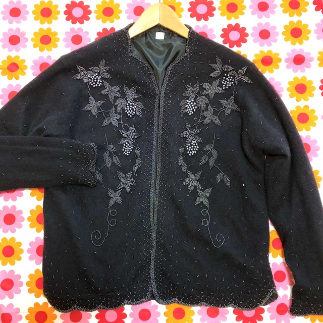 チャイナ刺繍カーディガン ヴィンテージカーディガン ビーズ刺繍 60s 古着屋プチコション