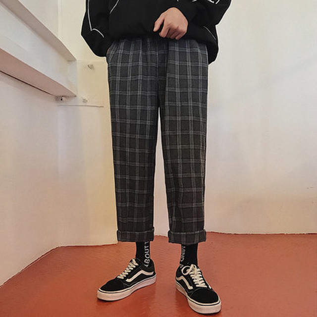 ワイドパンツ チェック柄 メンズ ストレートパンツ 韓国ファッション チェックパンツ ぐるぐる