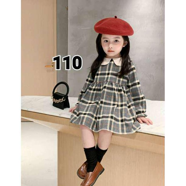 韓国子供服 キッズ 女の子 110 ワンピース チェック柄 子供服 韓国子供服 長袖 Japan Classic Store