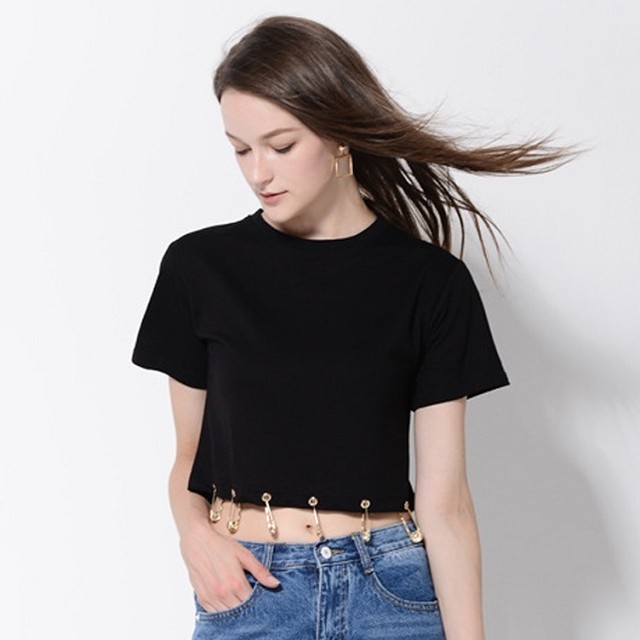 丈短 メタル ピントップス へそ出し 安全ピン パンク ゴスロリ モード系 Garage Diva 106