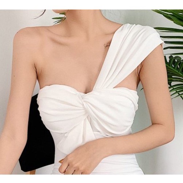 水着 ワンピース レディース スイムウェア ワンショルダー リボン 結び目 美脚 脚長 美足 カラーバリエーション デコルテ トレンド シンプル ベーシック プレーン 水着 ワンピース レディース Leaflower 001 リーフラワー レディースファッション専門店