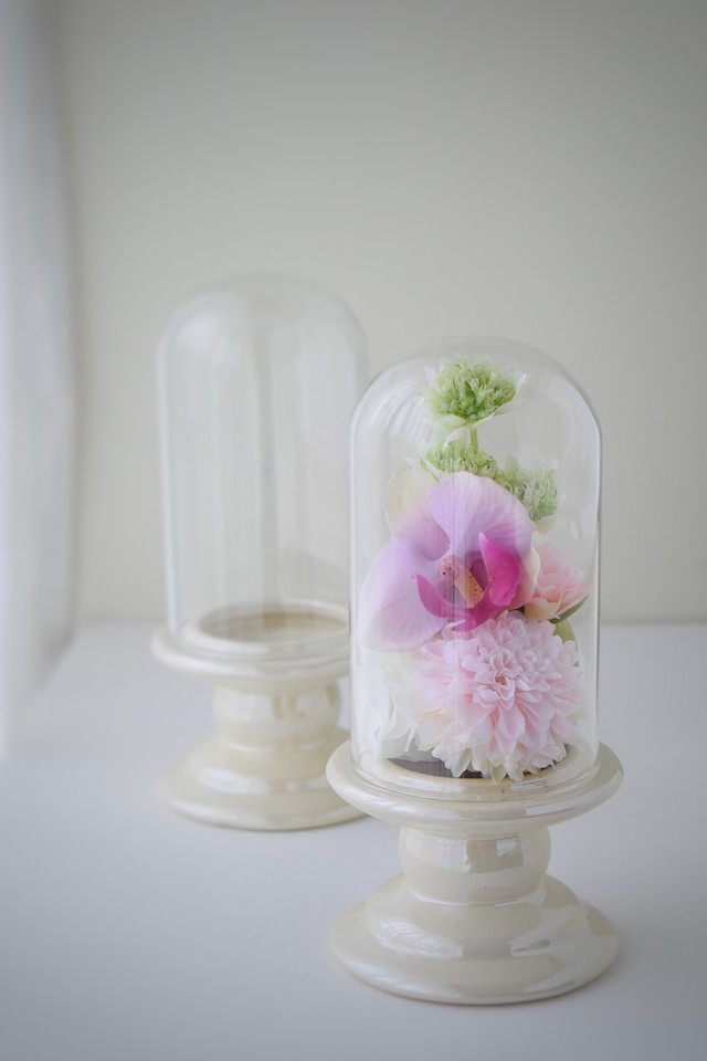 A002 お供え花ガラスドームアレンジ ピンク ウエディングブーケと花雑貨 Anne Natu あんなちゅ