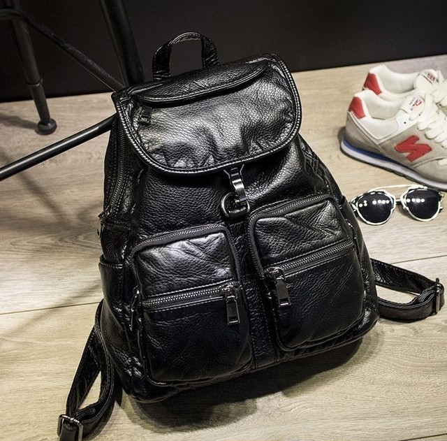 バックパック 3色展開 ラム本革 パッチワーク リュックサック ブラック ぐるぐる