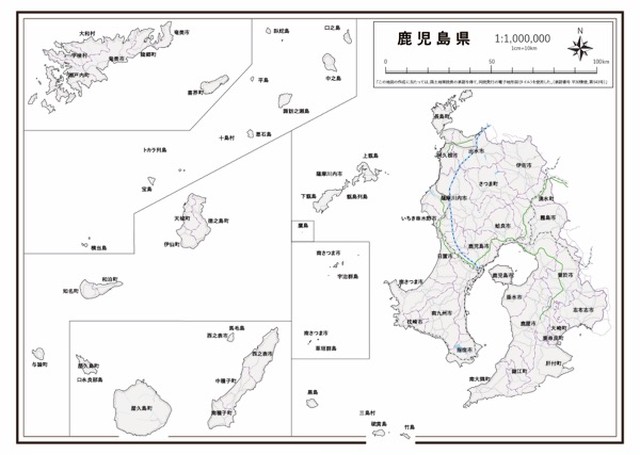 P7鹿児島県 高速道路 鉄道 K Kagoshima P7 楽地図 日本全国の白地図ショップ
