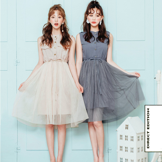 7980 今だけ4980 大きいサイズ 2way ノースリーブワンピース チュールスカート 2l3l4l5l 女装通販lll エルエルエル