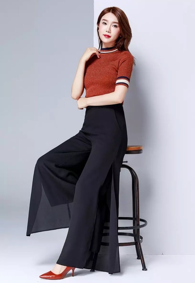 ハイウエストシフォンワイドパンツ シフォンパンツ ガウチョパンツ レディース スカーチョ ボトムス ひらひら 体型カバー フルレングス ガウチョ シフォン レイヤード 無地 シンプル きれいめ スタイリッシュ クール フェミニン 上品 1441 Sayurio レディース