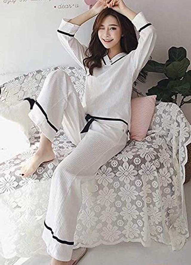 Jpcs ディープアイズ レディース パジャマ ルームウェア 綿100 Vネック 長袖 上下セット 部屋着 春 秋 冬 Az Japan Classic Store