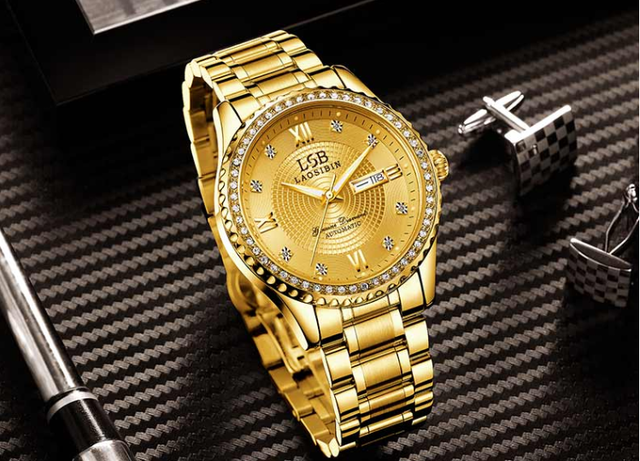 Laosibin R 606 メンズ腕時計 ゴールド 高級腕時計 Loja De Relogios