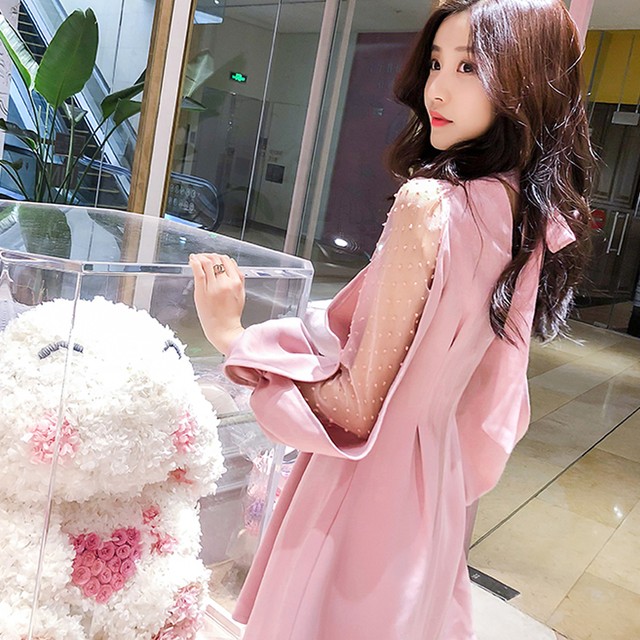 バックリボン袖オーガンジーワンピース 3colors Akka