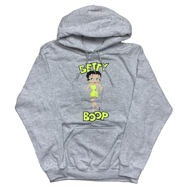Betty Boop プリントパーカー ネオンイエロー 蛍光 Neon グレー Grey ベティ アメカジ サーフ 西海岸 ストリート M L Xl Velotta