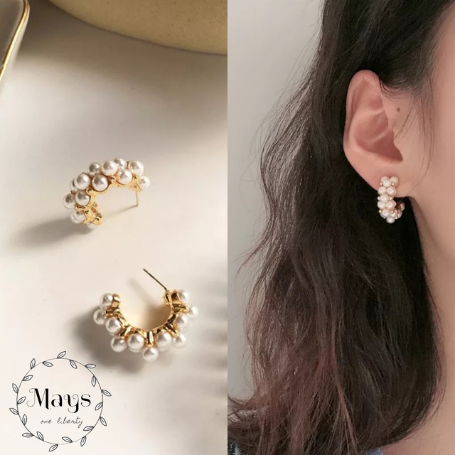 Silver925 ポスト ゴールド パール フープ ピアス下向き防止キャッチ付き 結婚式およばれ ウエディング ブライダル ジュエリー P32 Wedding Movie Accessory Mays ウエディング ムービー アクセサリー