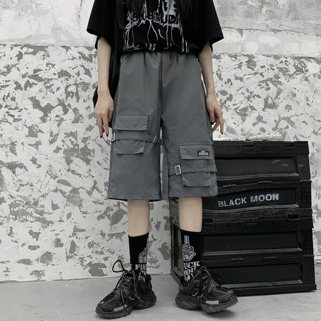 ハーフパンツ レディース夏服韓国ファッショントレンドスタンダードブラックカジュアルパンツ ハイウェストウェストルーズワイドレッグショーツ レトロ ストリート 夏物 ワイドパンツ スタイル ウエスト デーモン Pleglad Demon