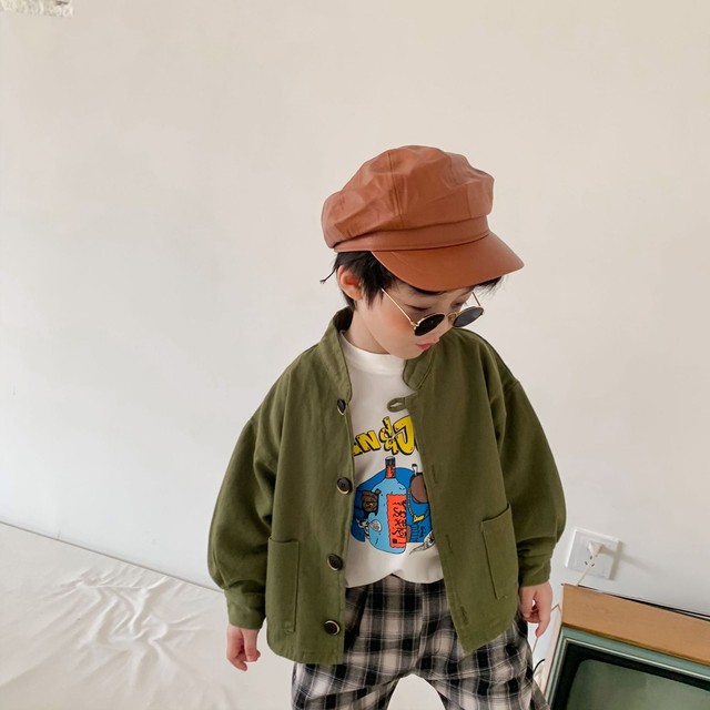 ジャケット 韓国子供服 アウター ミリタリージャケット ショート丈 春 秋 女の子 男の子 ユニセックス ルーズシルエット 人気 おすすめ かわいい 可愛い おしゃれ オシャレ プレゼント 贈り物 ギフト 小学生 80 90 100 110 1 130 140 1歳 2歳 3歳 4歳