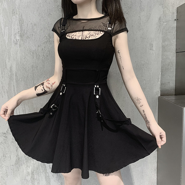 9966レディース ワンピース パンク ゴシック 黒 セクシー メッシュ 背中見せ 網 セクシー イベント 満天屋
