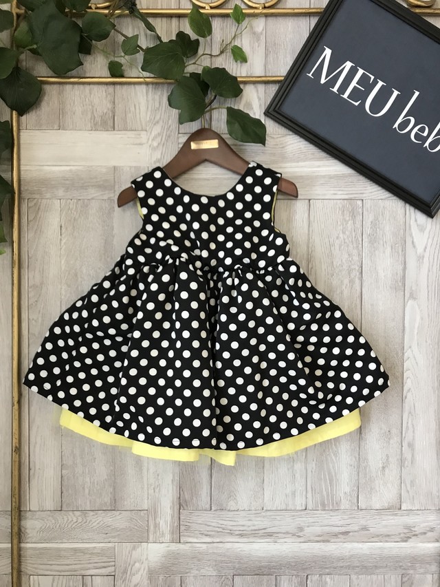 白ドット チュール ハイウエストギャザーワンピース Meubebe メウベベ