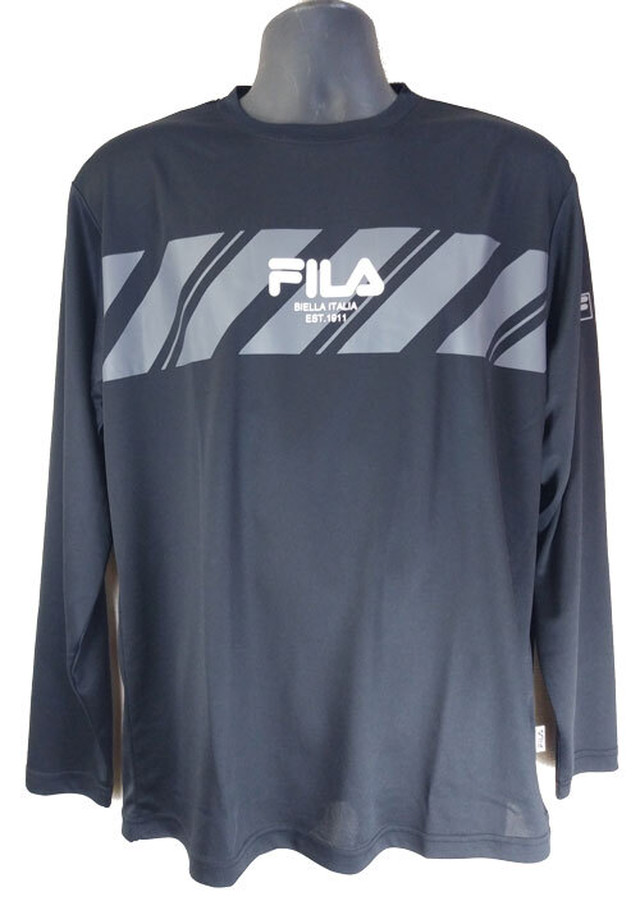 Fila フィラ Fm5360 ブラック メンズtシャツ 長袖 テニス ウェア スポーツ 吸水速乾 汗を吸収し乾きやすいカットソー ロゴ おしゃれ 服秋 ファイブスター