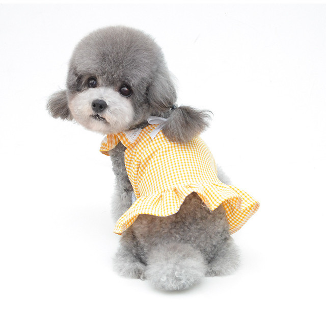 コットン ギンガムチェック リボン付き フリル ワンピース 犬用 犬服 Tanu Maison