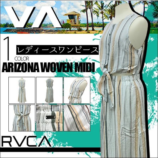 Aj043 358 ルーカ レディース 人気ブランド Arizona Woven Midi ワンピース Xs S 白系 新作 リゾート ストライプ おしゃれ 南国 Rvca Beachdays Okinawa